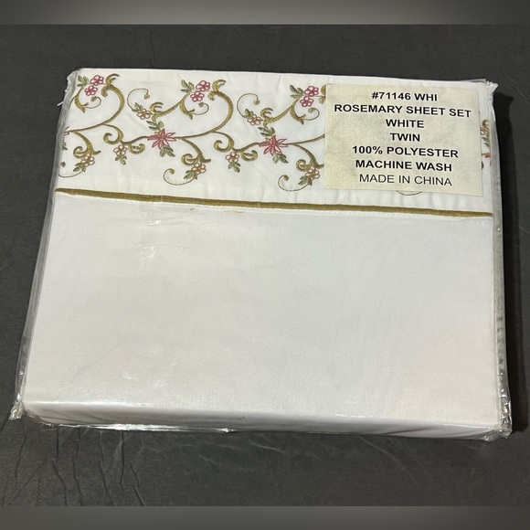 Vintage Twin Sheet Set Rosemary White NIP Embroidered Design Floral - Picture 1 of 6